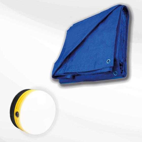 Imagem de Kit Lona 6x3 Azul Impermeável + Lâmpada Camping Lanterna Led