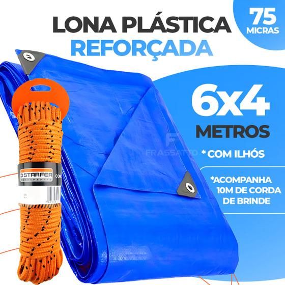 Imagem de Kit Lona Azul Carreteiro Caminhão Piscina Impermeável 6x4 Metros + Corda