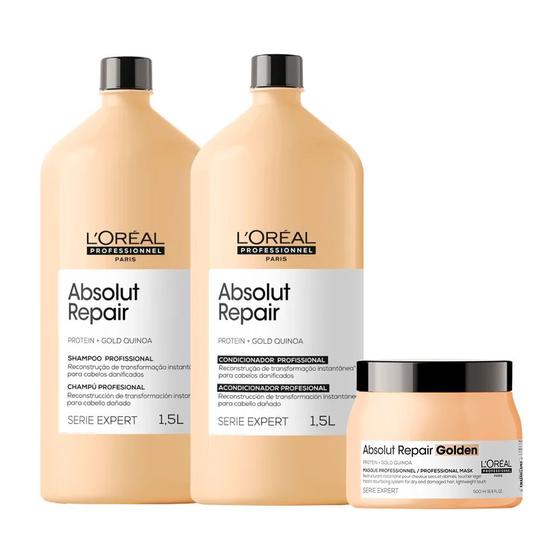 Kit Loreal Absolut Repair Gold Quinoa Shampoo 1500ml + Condicionador