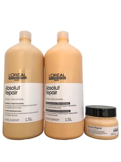 Imagem de Kit Loreal Absolut Repair Gold Quinoa Shampoo 1,5L Cond. 1,5L Mascara 250g