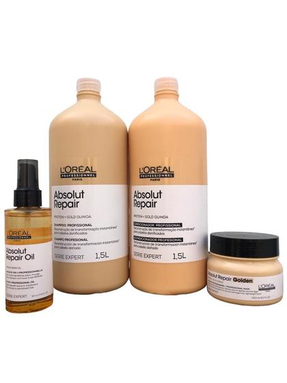 Kit Loreal Absolut Repair Gold Quinoa Shampoo Cond. 1,5L Mascara Golden 250g Serum Menor preço em Kit Loreal Absolut Repair Gold Quinoa Shampoo Cond. 1,5L Mascara Golden 250g Serum