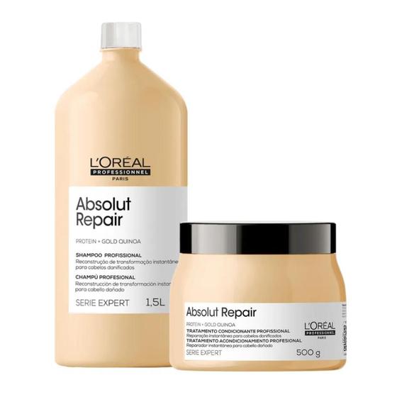 Imagem de Kit loreal absolut repair gold shampoo 1500ml + mascara 500gr