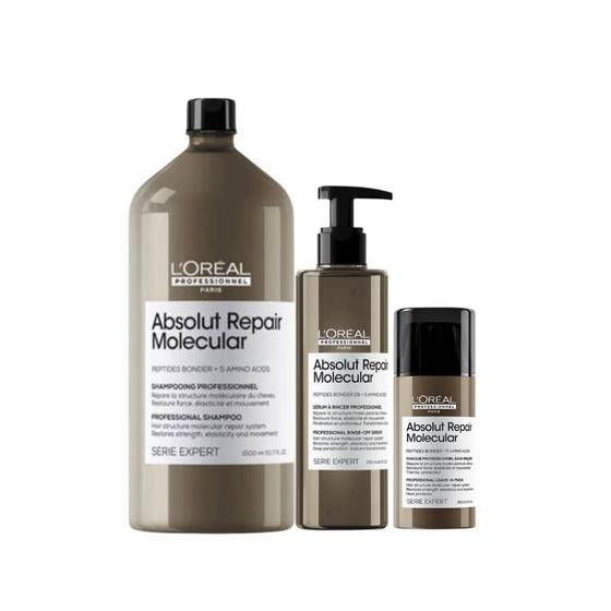 Imagem de Kit loreal absolut repair molecular sh 1500ml+serum 250ml+leave-in 100ml