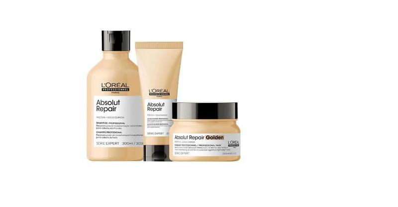 Imagem de Kit LOréal Absolut Repair Shampoo 300ml + Condicionador 200ml + Máscara Golden 250g