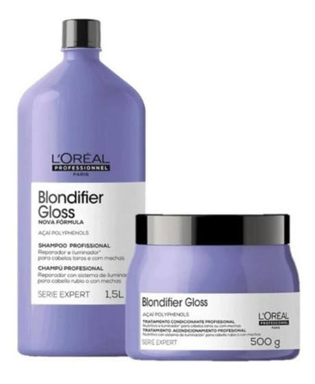Imagem de Kit Loréal Blondifier Gloss Shampoo 1500ml + Máscara 500g