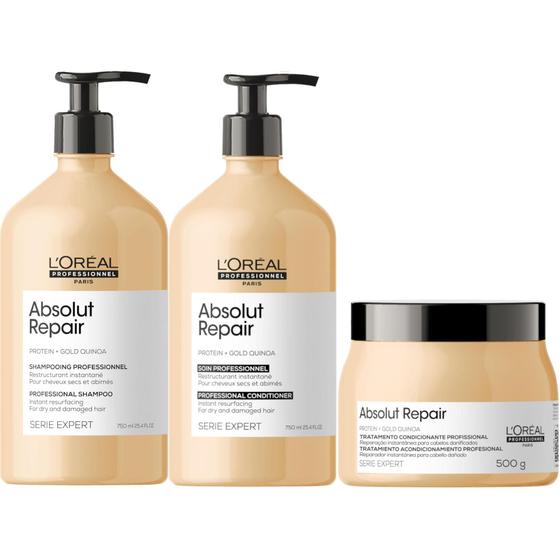 Kit Loreal Gold Quinoa Shampoo Condicionador 750ml Máscara L'Oréal