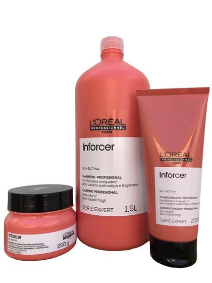 Kit Loreal Inforcer Shampoo 1 Litro + Condicionador 200g + Mascara 250g ...