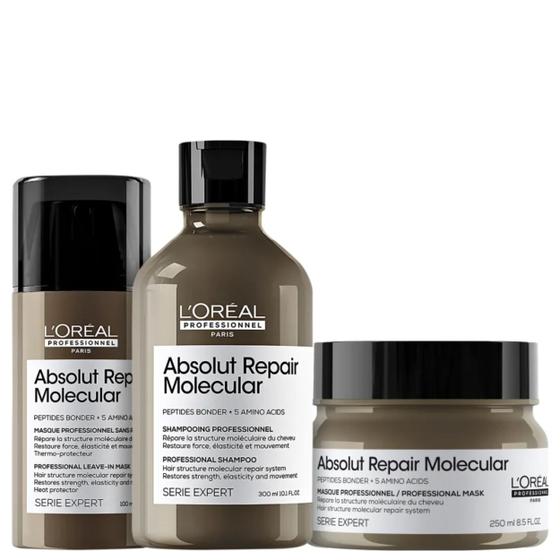 Imagem de Kit LOréal Molecular Sh 300ml+ Masc 250ml+ Leave-in 100ml