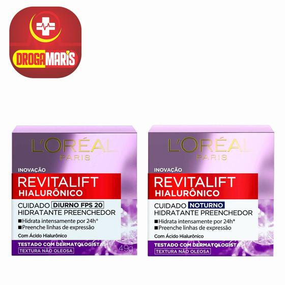 Imagem de kit Loréal Revitalift Hialuronico 49g Diurno FPS 20 e Noturno / 1 frasco diurno + 1 frasco Noturno