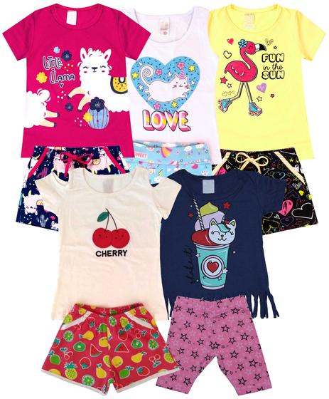 Imagem de Kit Lote 5 Conjuntos Feminino Infantil Roupa Menina Atacado