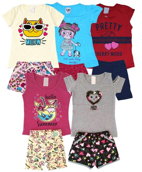 Imagem de Kit Lote 5 Conjuntos Feminino Infantil Roupa Menina Atacado