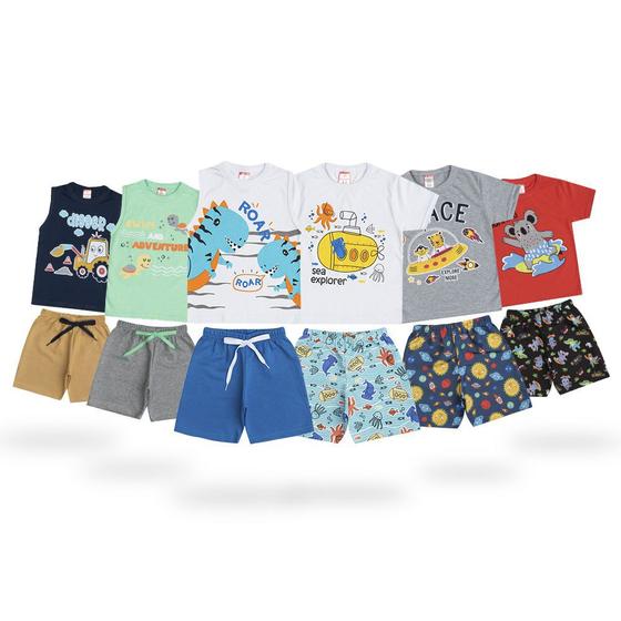 Imagem de Kit Lote 6 Conjunto Infantil Roupa Infantil Menino Masculino Atacado 12 peças Verão