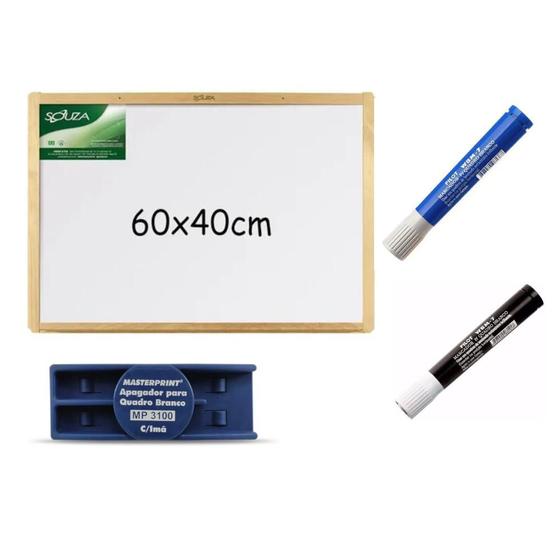 Imagem de Kit lousa quadro branco 60x40 com 2 marcadores e 1 apagador