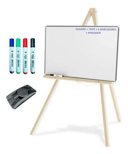 Kit Lousa Quadro Branco Moldura Alumínio 70x50cm + Tripé De Madeira + 4 Marcador + 1 Apagador Menor preço em Kit Lousa Quadro Branco Moldura Alumínio 70x50cm + Tripé De Madeira + 4 Marcador + 1 Apagador