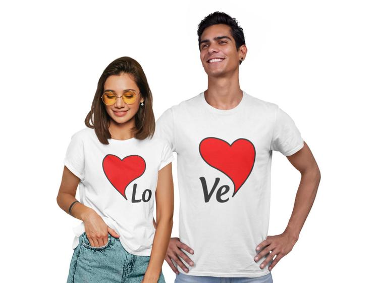 Imagem de Kit Love Com 2 Camisas Camisetas Dia Dos Namorados Casal Plus Size Branca