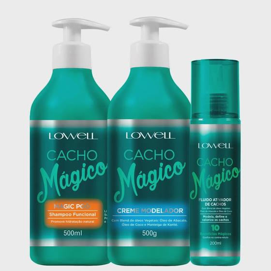 Imagem de Kit Lowell Cacho Mágico Shampoo Creme Modelador Fluido Ativador Cachos