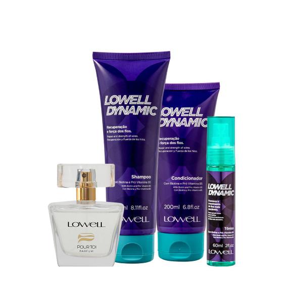 Imagem de Kit Lowell Dynamic Shampoo Condicionador Tônico e Pour Toi Parfum Cabelo e Corpo (4 produtos)