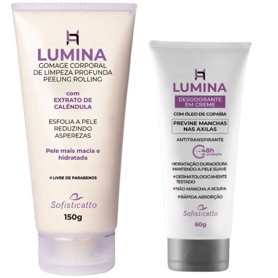 Imagem de Kit Lumina Desodorante Creme Axilas Suvaco Anti Transpirante e Esfoliante Corporal