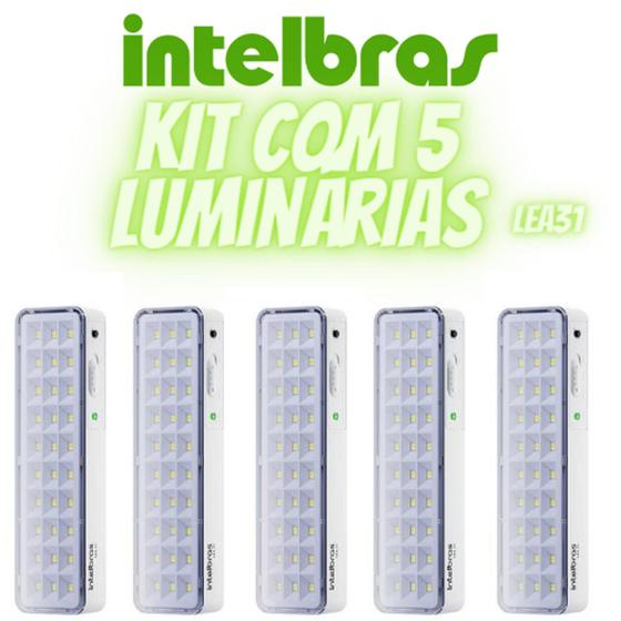 Imagem de Kit Luminária De Emergência Intelbras Com 5 Unidades Luz de LED Lea 31