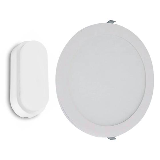 Kit Luminária Led De Teto 24W Embutir Redonda 6500K Bivolt Com Arandela