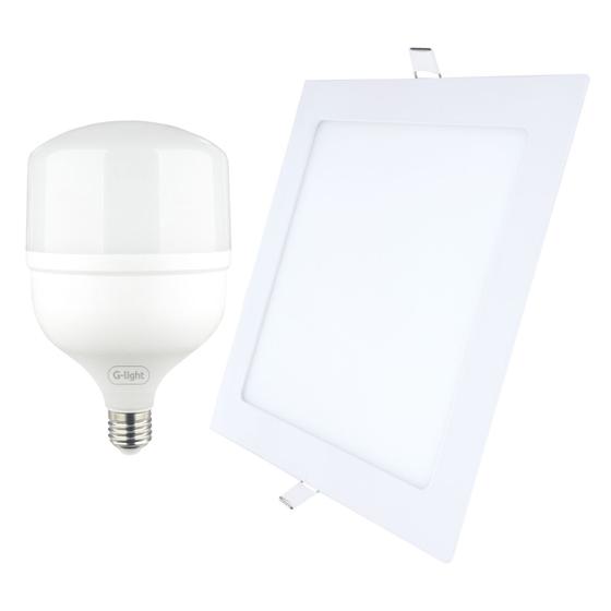 Kit Luminária Led De Teto Embutir 18W Quadrada 6500K Bivolt Com Lâmpada Led 50W Branco Frio E27