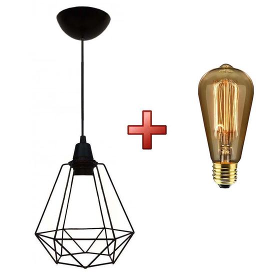 Imagem de Kit luminária pendente aramado class com lâmpada filamento carbono