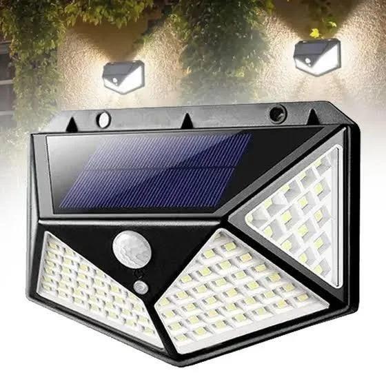 Imagem de Kit Luminária Solar 100 Leds Sensor de presença Prova D'água p/ Jardim & ambiente Externo Luz Led Solar Lâmpada