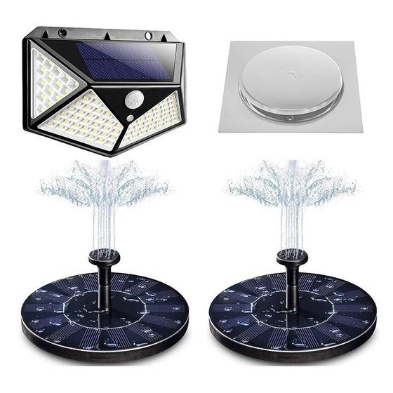 Kit Luminaria Solar Fonte Solar Ralo Click 15x15 Decoraçao Casa Jardim