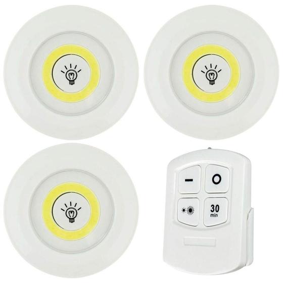 Imagem de Kit Luminárias Led Sem Fio 3 Spots Controle Remoto Cor