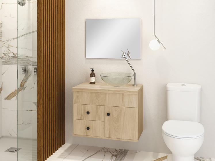 Imagem de Kit Luna 60 Para Banheiro com Espelho e cuba, Em MDF Nature