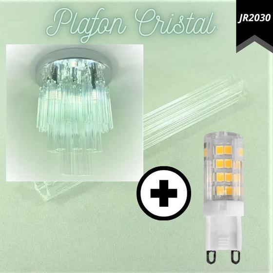 Imagem de Kit Lustre Plafon Redondo Cristal/Inox 20cm(JR2030)+4 Lâmpadas G9