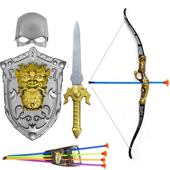 Imagem de Kit Lutinha Guerreiro Viking com Arco e Flecha Escudo e Espada