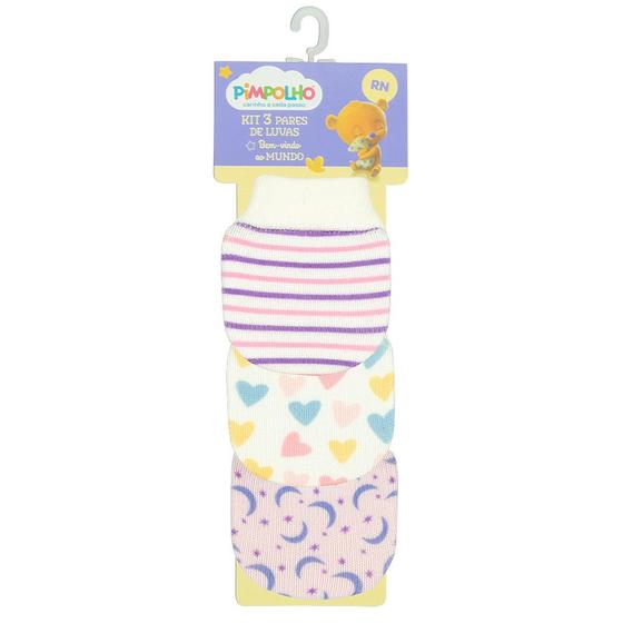 Imagem de kit luva bebe tricô menina com 3 unidades estampada sortido