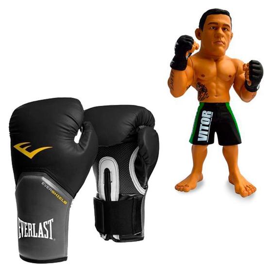 Imagem de Kit Luva Boxe Elite Pro Style Everlast Preta 08oz + Boneco UFC Vitor Belfort Bermuda Verde