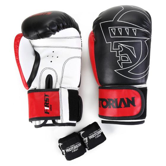 Imagem de Kit Luva Boxe/Muay Thai First Pretorian 12 Oz + Bandagem + Protetor Bucal