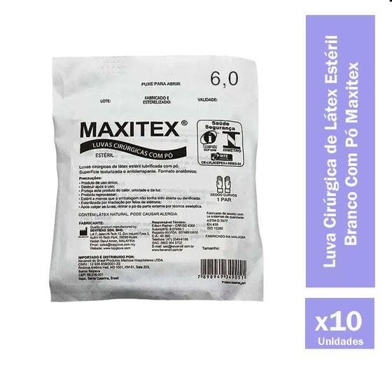 Imagem de Kit Luva Cirúrgica de Látex Estéril N 6 Branco Com Pó 10 Peças Maxitex