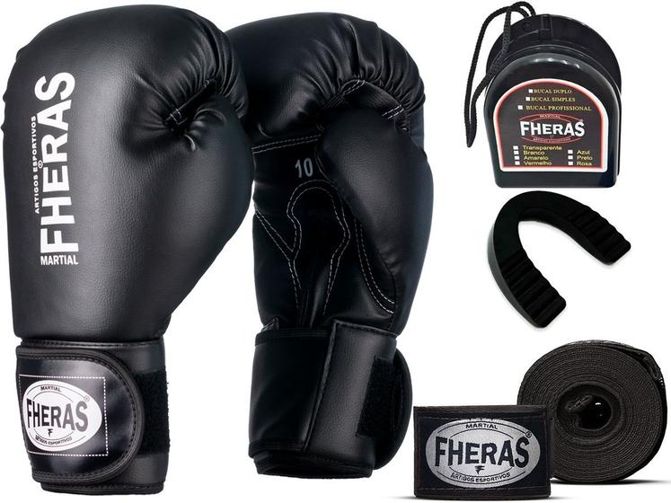 Luva de Boxe Muay Thai MMA Bandagem e Bucal 16oz Preto - Fheras - de Boxe / Muay Thai - Magazine