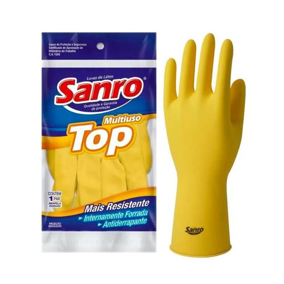 Imagem de Kit Luva de Látex Multiuso Top Reforçada P Amarela 3un Sanro