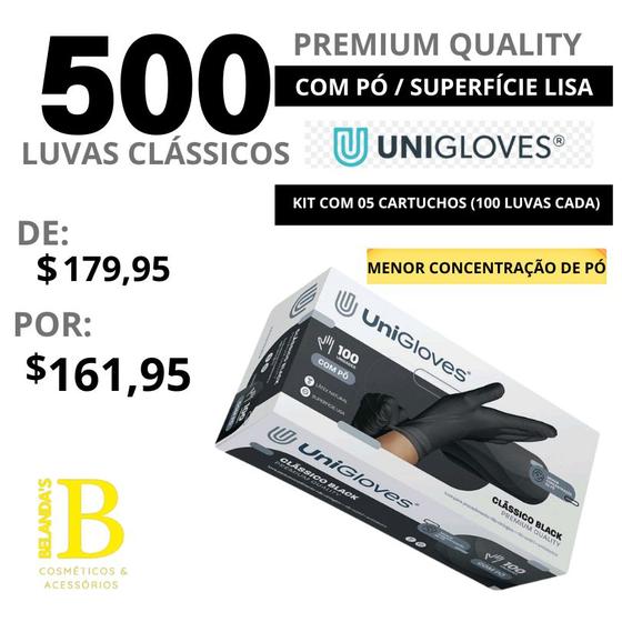 Imagem de Kit luva de latex p/ proc. black clássico premium quality c/ pó - 500 luvas - tam: m.