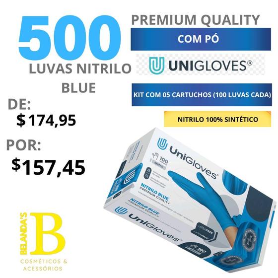 Imagem de Kit luva de nitrilo sintética 100% nitrilo premium quality blue - 500 luvas - tam: m.