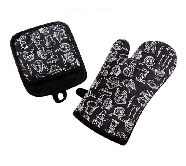 Imagem de Kit Luva E Pegador Estampado Kitchen Preto Jolitex