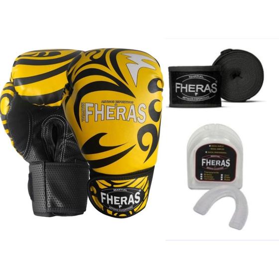 Imagem de Kit Luva Estampada para Boxe Muay Thai Com Bandagem E Protetor Bucal - Fheras