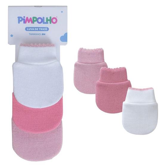 Imagem de Kit Luva Luvinha Recém Nascido Bebê Com 3 Pares Pimpolho