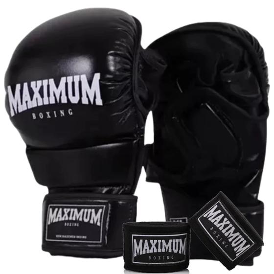 Imagem de Kit Luva Mma Maximum Treino Sparring Grappling Combate + Bandagem 3 Metros