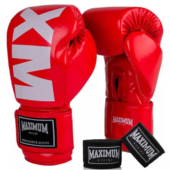 Imagem de Kit Luva Mxm Red Muay Thai Boxe Maximum + Bandagem Black 3m