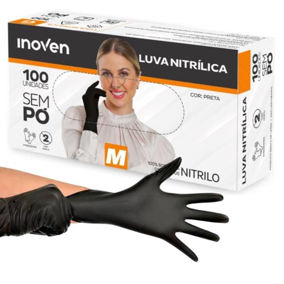 Imagem de Kit Luva Nitrílica Descartável Sem Talco 500 Und - Preto - M