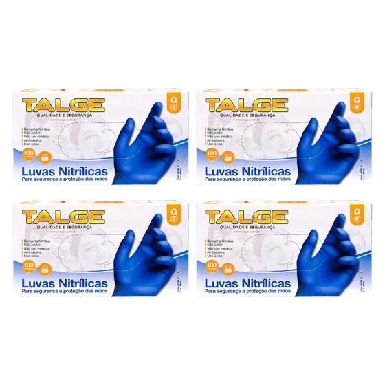 Imagem de Kit Luva Nitrílica Talge Tam. G Sem Pó Azul - 4 Caixas Com 100 Unidades Cada