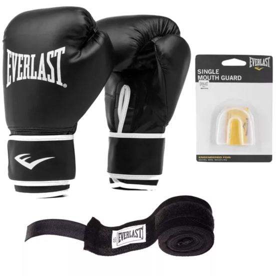 Imagem de Kit Luvas Treino Boxe Muay Thai Everlast Core Training Preto