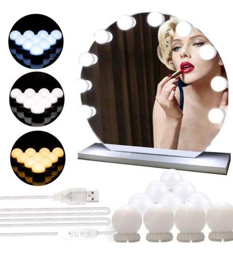 Imagem de Kit Luz De Espelho Maquiagem Camarim 10 Lâmpadas Led 3 Cores