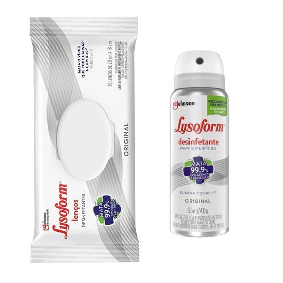 Imagem de Kit Lysoform Original 1 Lenço Desinfetante e 1 Spray 55 ml